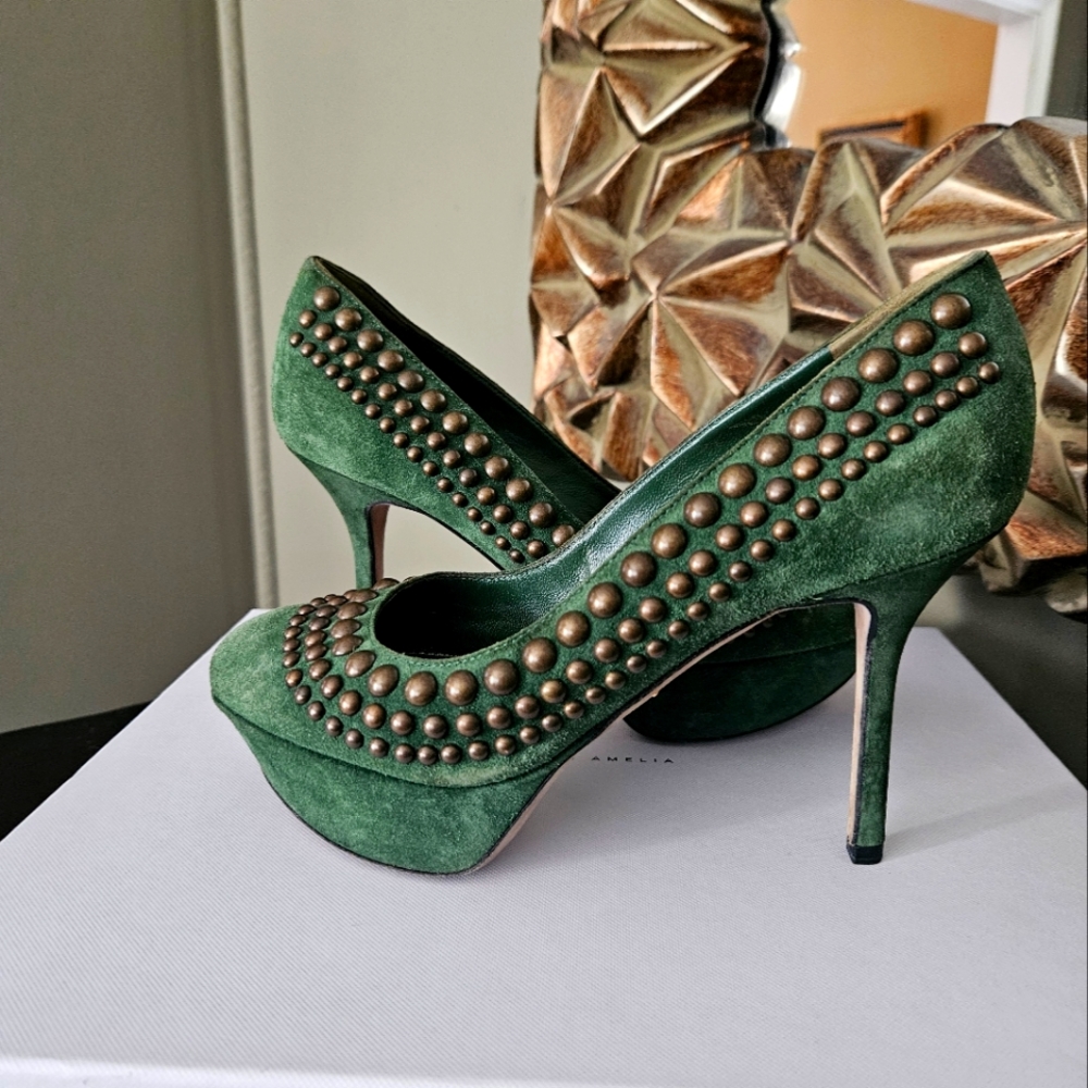 Sergio Rossi green suede studded platform heels pumps, 36 1/2